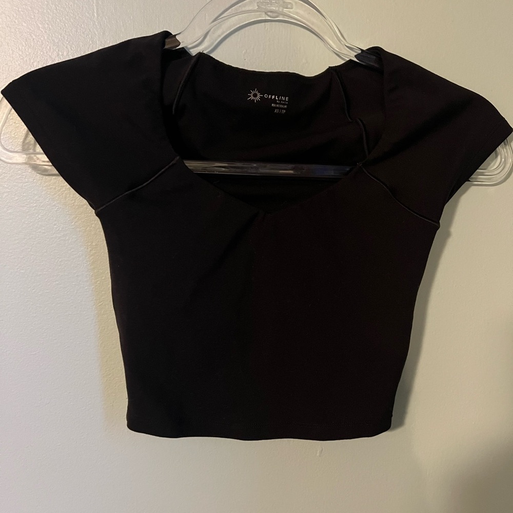 OFFLINE Black Square-Neck Cap Sleeve Crop Top